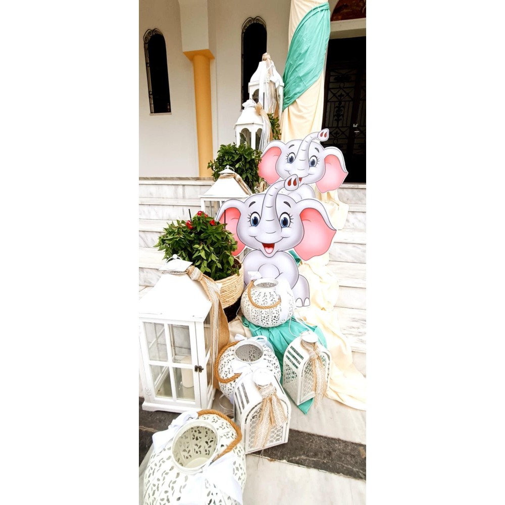 Θεματικό Πακέτο Βάπτισης Ελεφαντάκι  Silver 100 (προσκλητήριο, μπομπονι΄έρες, στολισμός, Candy bar και Salty bar)