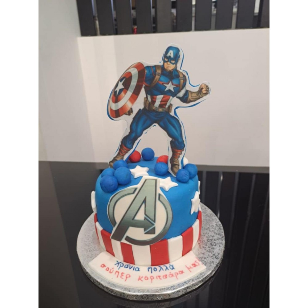 Τούρτα Ζαχαρόπαστας σούπερ ήρωας  για 45 καλεσμένους διώροφη 
