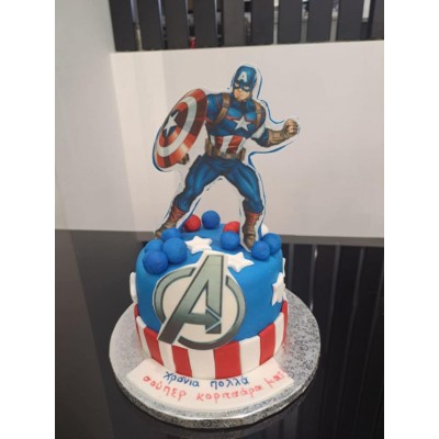 Τούρτα Ζαχαρόπαστας σούπερ ήρωας  για 45 καλεσμένους διώροφη 