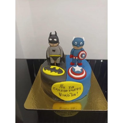 Τούρτα Ζαχαρόπαστας  σούπερ ήρωες για 45 καλεσμένους διώροφη 