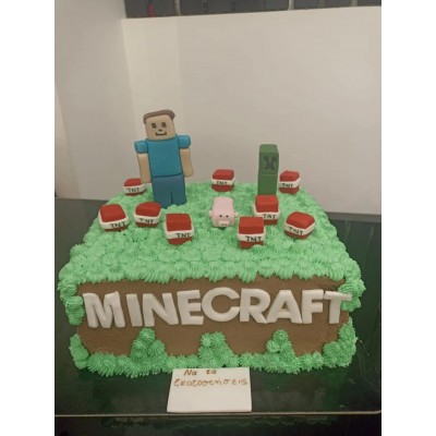 Τούρτα Ζαχαρόπαστας Μινικραφτ για 45 καλεσμένους διώροφη 