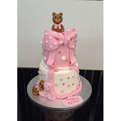 Τούρτα Ζαχαρόπαστας Pink Bear  για 45 καλεσμένους διώροφη 