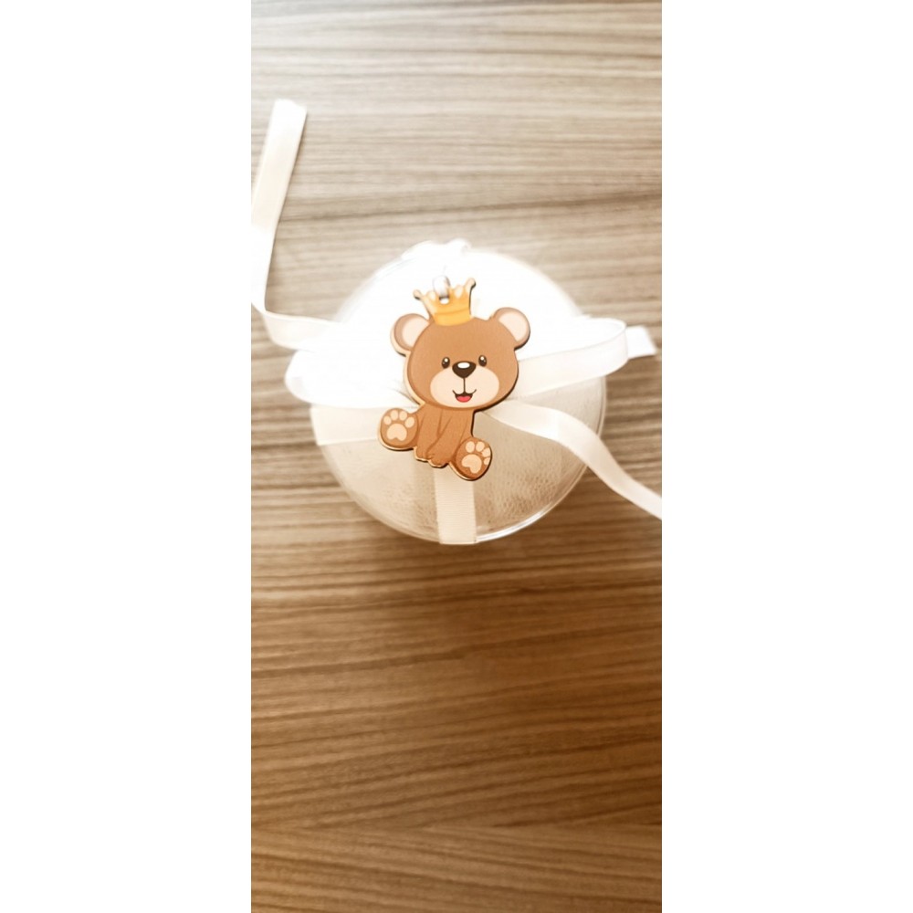 Μπομπονιέρα Αρκου΄δάκι Silver Line Round Plexi (100 τεμάχια) 