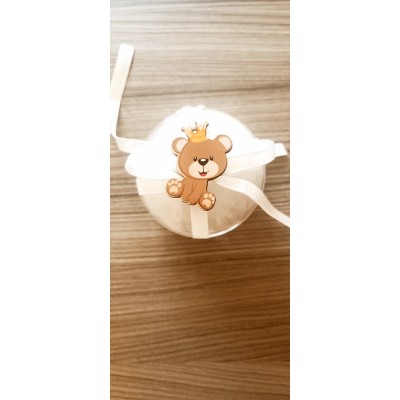 Μπομπονιέρα Αρκου΄δάκι Silver Line Round Plexi (100 τεμάχια) 