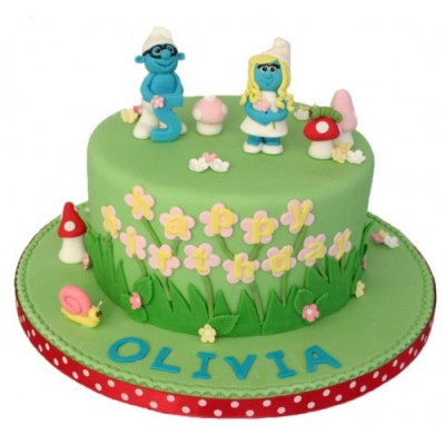 Τούρτα Ζαχαρόπαστας Στρουμφακια  για 25 καλεσμένους ένας οροφος