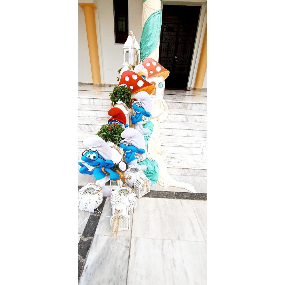 Θεματικό Πακέτο Βάπτισης Στρουμφάκια Silver 100 (προσκλητήριο, μπομπονι΄έρες, στολισμός, Candy bar και Salty bar)