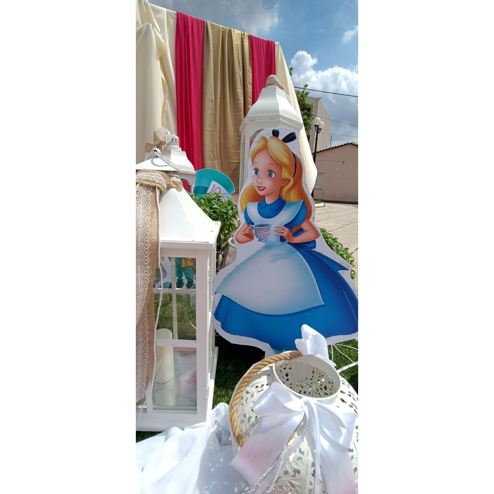 Θεματικό Πακέτο Βάπτισης Αλίκη στην Χώρα των Θαυμάτων Silver 100 (προσκλητήριο, μπομπονι΄έρες, στολισμός, Candy bar και Salty bar)