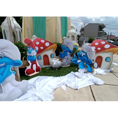 Θεματικό Πακέτο Βάπτισης Στρουμφάκια Silver 100 (προσκλητήριο, μπομπονι΄έρες, στολισμός, Candy bar και Salty bar)