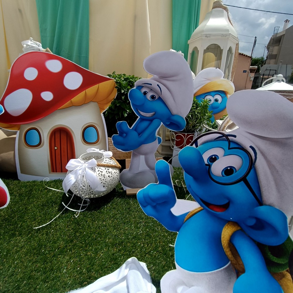 Θεματικό Πακέτο Βάπτισης Στρουμφάκια Silver 100 (προσκλητήριο, μπομπονι΄έρες, στολισμός, Candy bar και Salty bar)