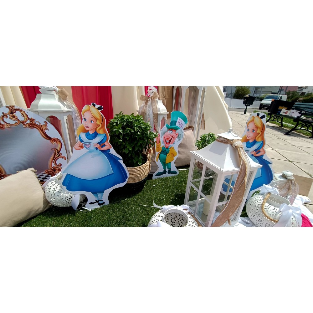 Θεματικό Πακέτο Βάπτισης Αλίκη στην Χώρα των Θαυμάτων Silver 100 (προσκλητήριο, μπομπονι΄έρες, στολισμός, Candy bar και Salty bar)