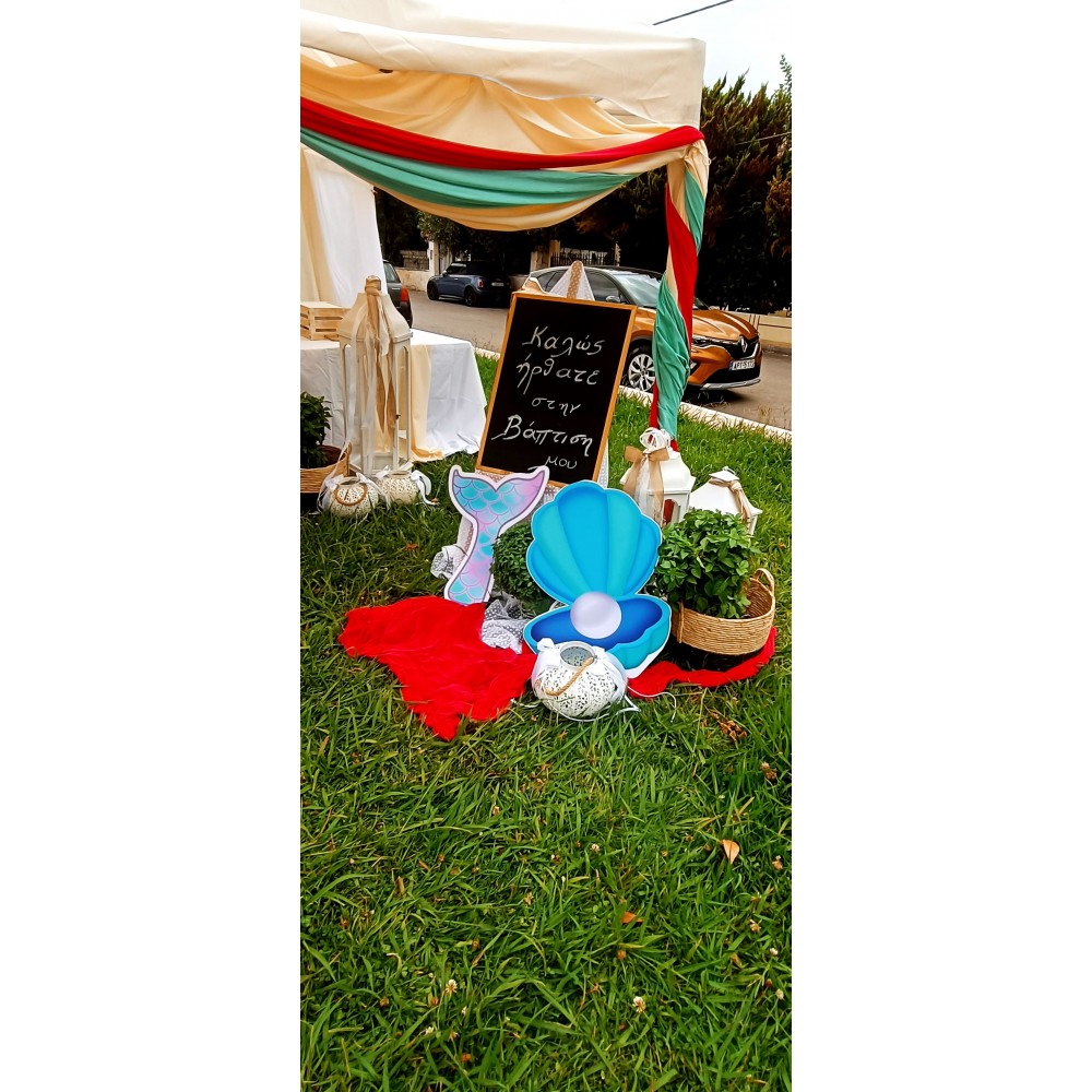 Θεματικό Πακέτο Βάπτισης Γοργόνα Silver 100 (προσκλητήριο, μπομπονι΄έρες, στολισμός, Candy bar και Salty bar)