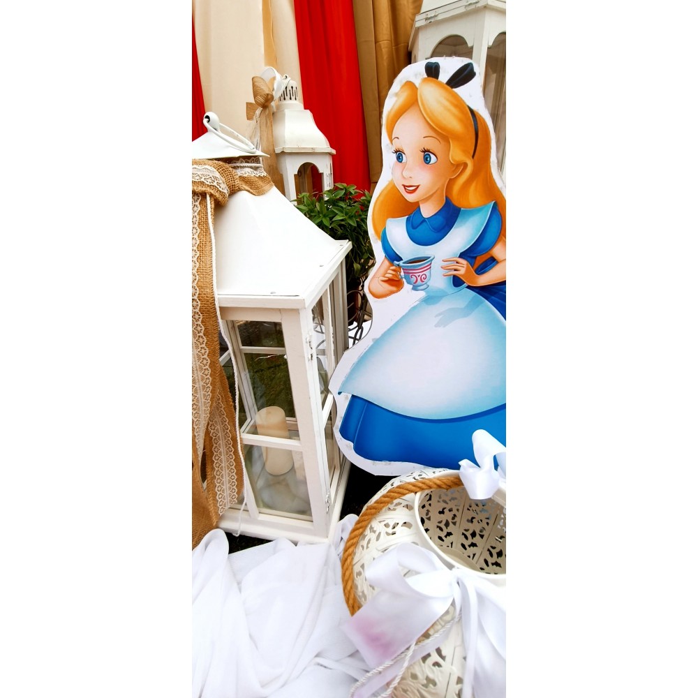 Θεματικό Πακέτο Βάπτισης Αλίκη στην Χώρα των Θαυμάτων Silver 100 (προσκλητήριο, μπομπονι΄έρες, στολισμός, Candy bar και Salty bar)